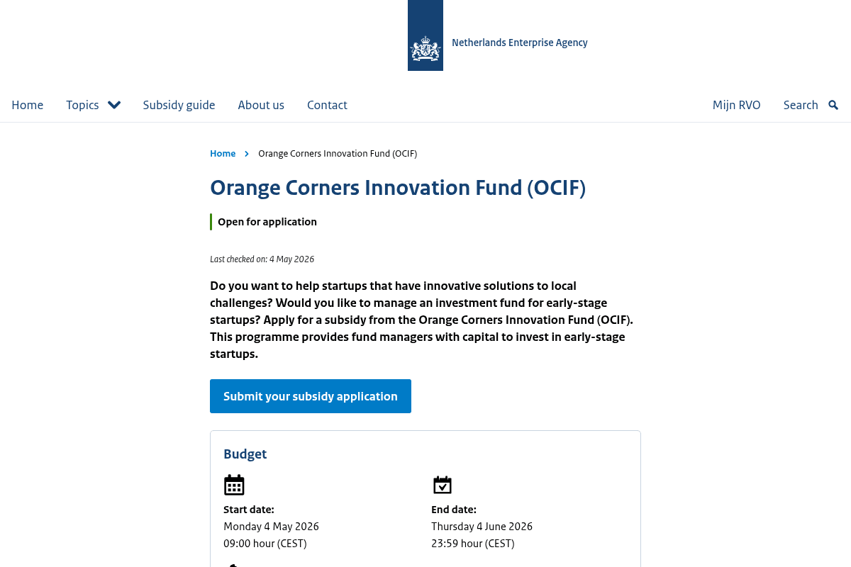 Orange Corners Innovation Fund 2026