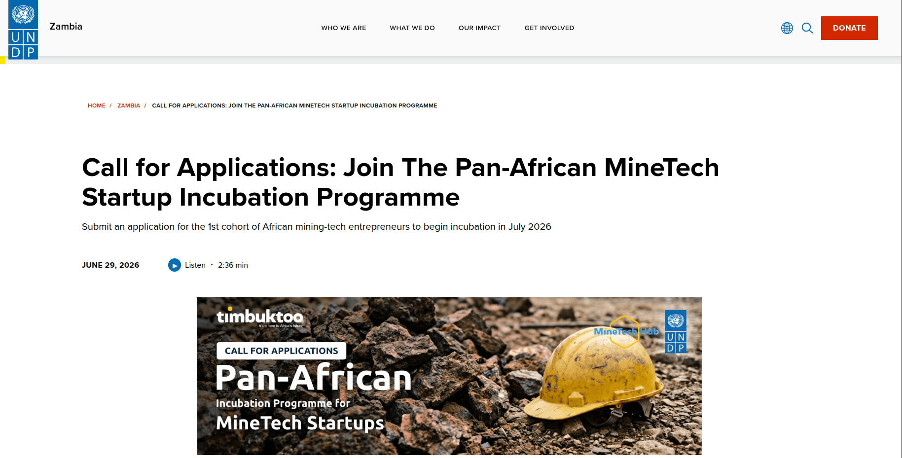 Timbuktoo MineTech Startup Incubation Programme 2026
