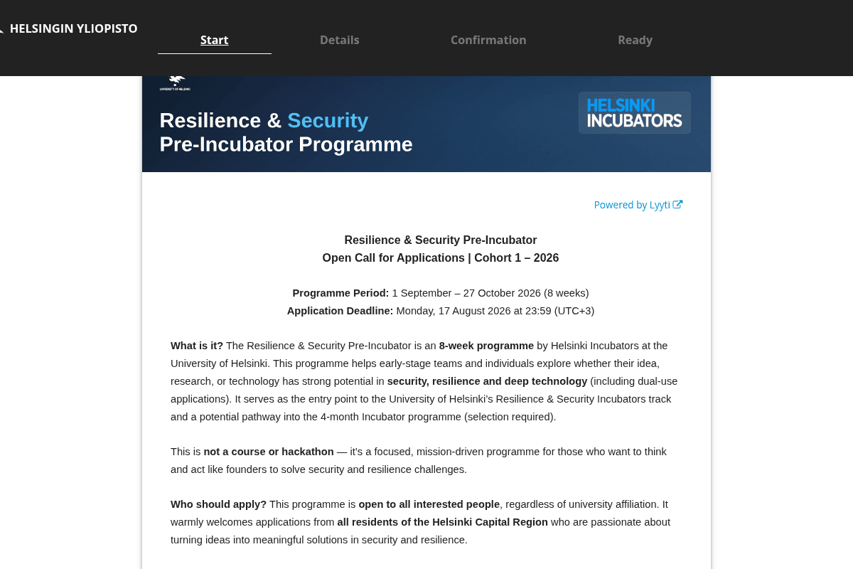 Resilience & Security Pre-Incubator 2026