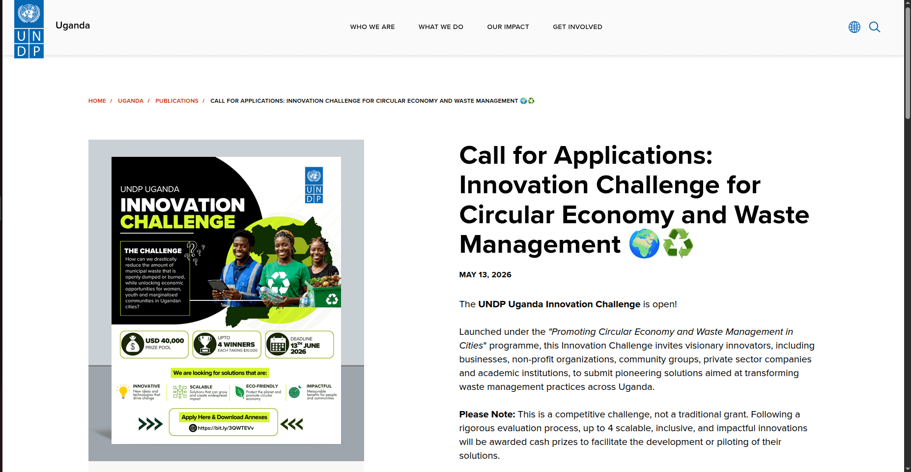 UNDP Uganda Innovation Challenge for Circular Economy and Waste Management 2026