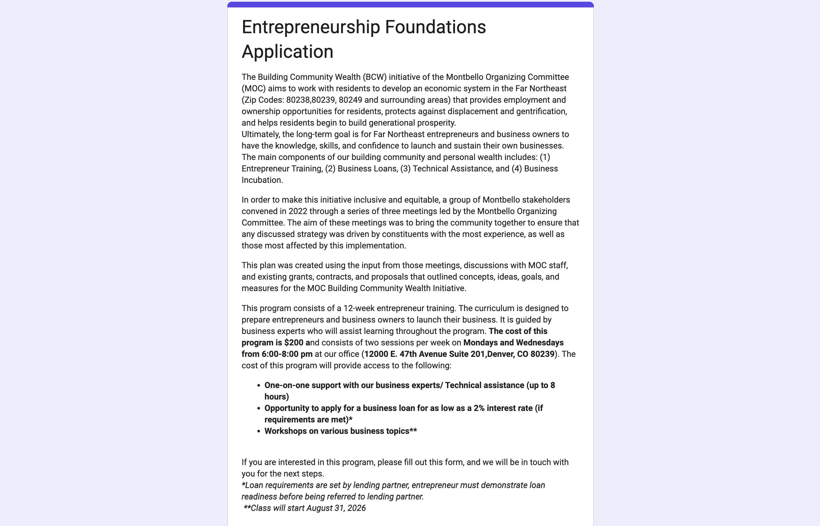 Entrepreneurship Foundations Application