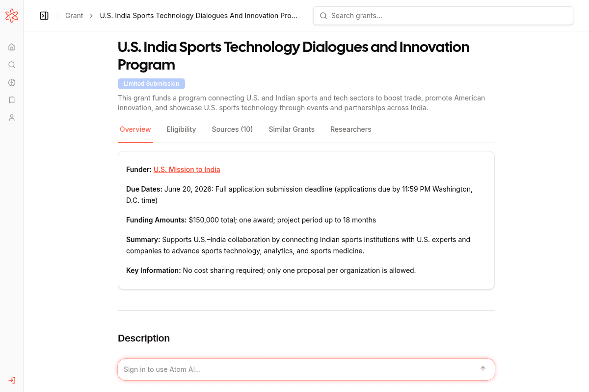 U.S. India Sports Technology Dialogues and Innovation Program 2026