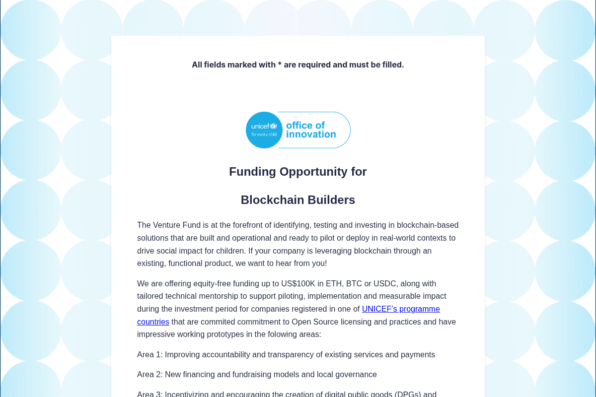 UNICEF Venture Fund - $100,000 Equity-Free Funding for Early-Stage Startups