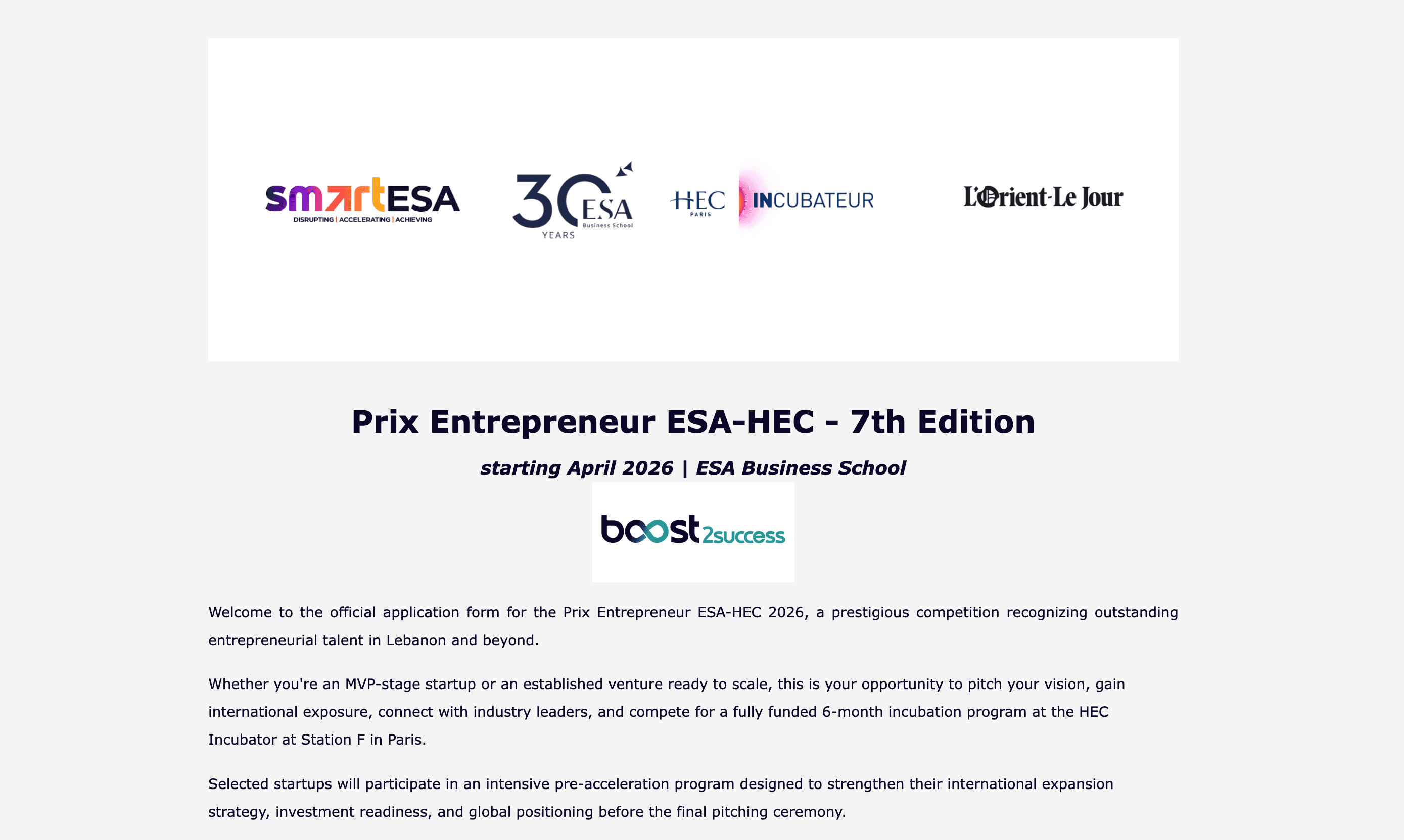 Prix Entrepreneur ESA – HEC 2026
