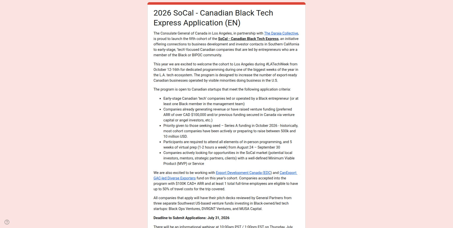 SoCal – Canadian Black Tech Express 2026