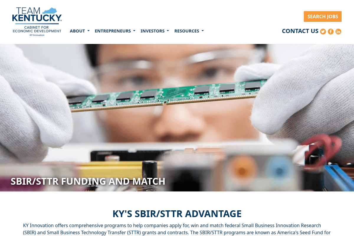 Kentucky SBIR/STTR Matching Funds Award Program