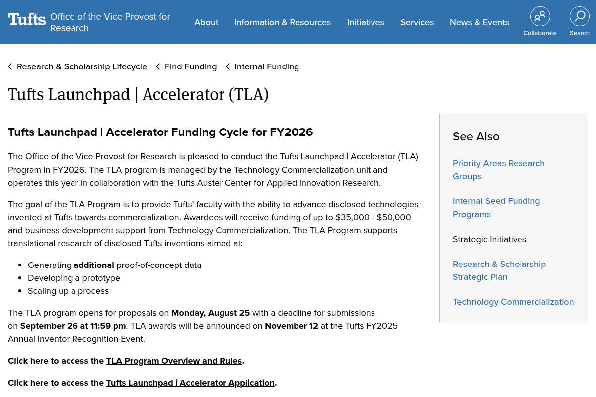 Tufts Launchpad | Accelerator (TLA) Program 2026