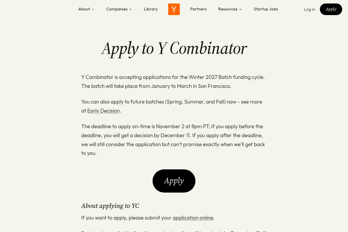 Y Combinator Winter 2027 Batch