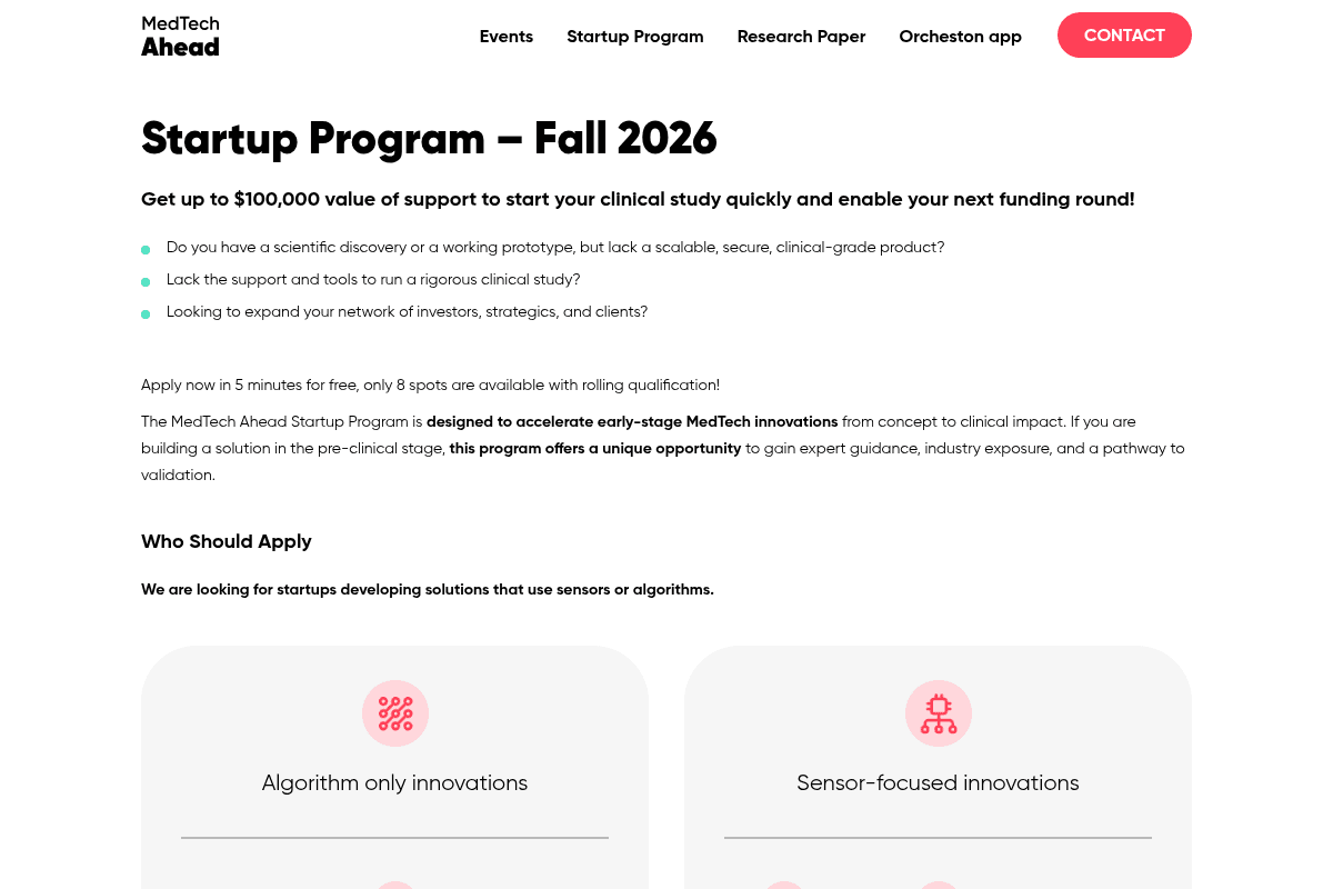 MedTech Ahead Startup Program - Fall 2026