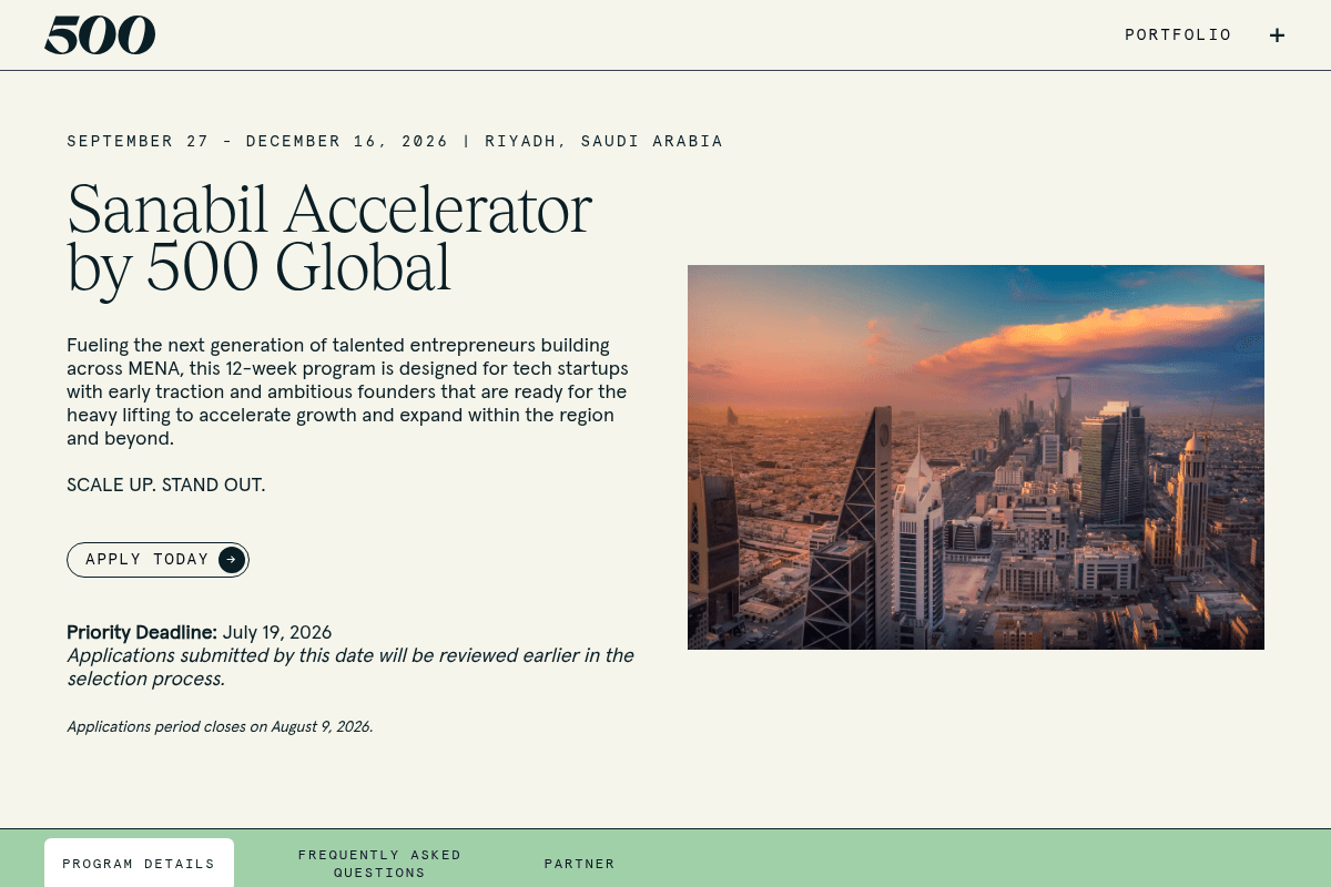 Sanabil Accelerator by 500 Global 2026