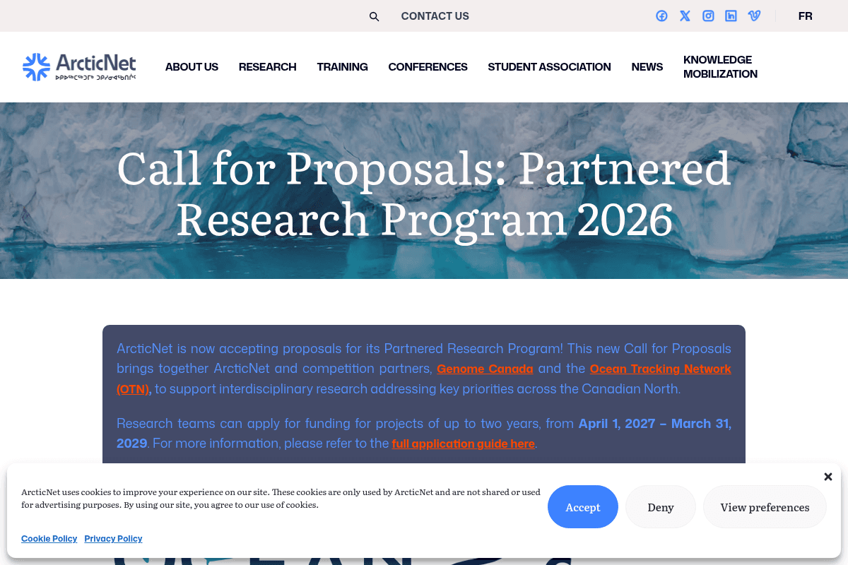 ArcticNet Partnered Research Program 2026 Call for Proposals
