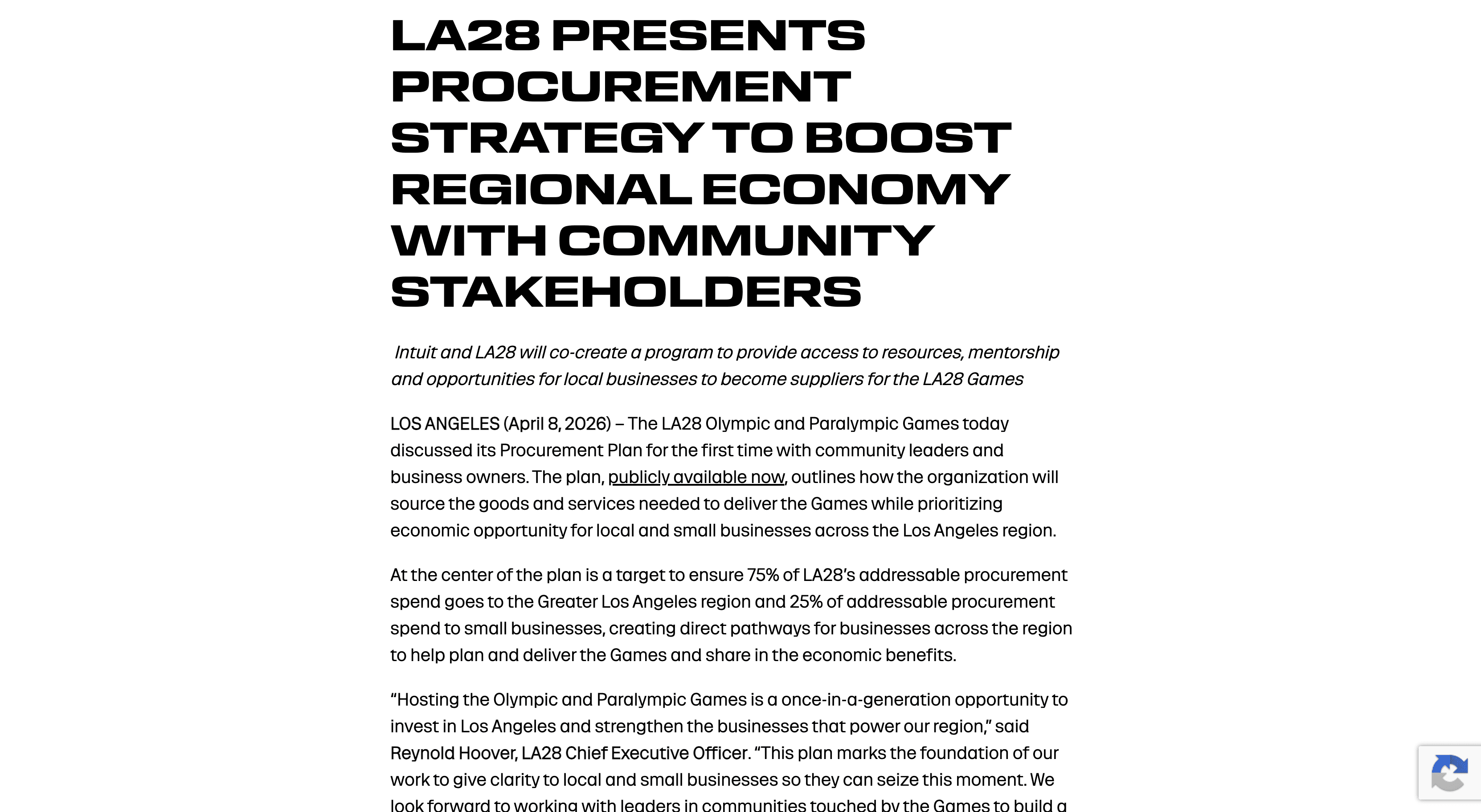 Intuit & LA28 Small Business Supplier Program