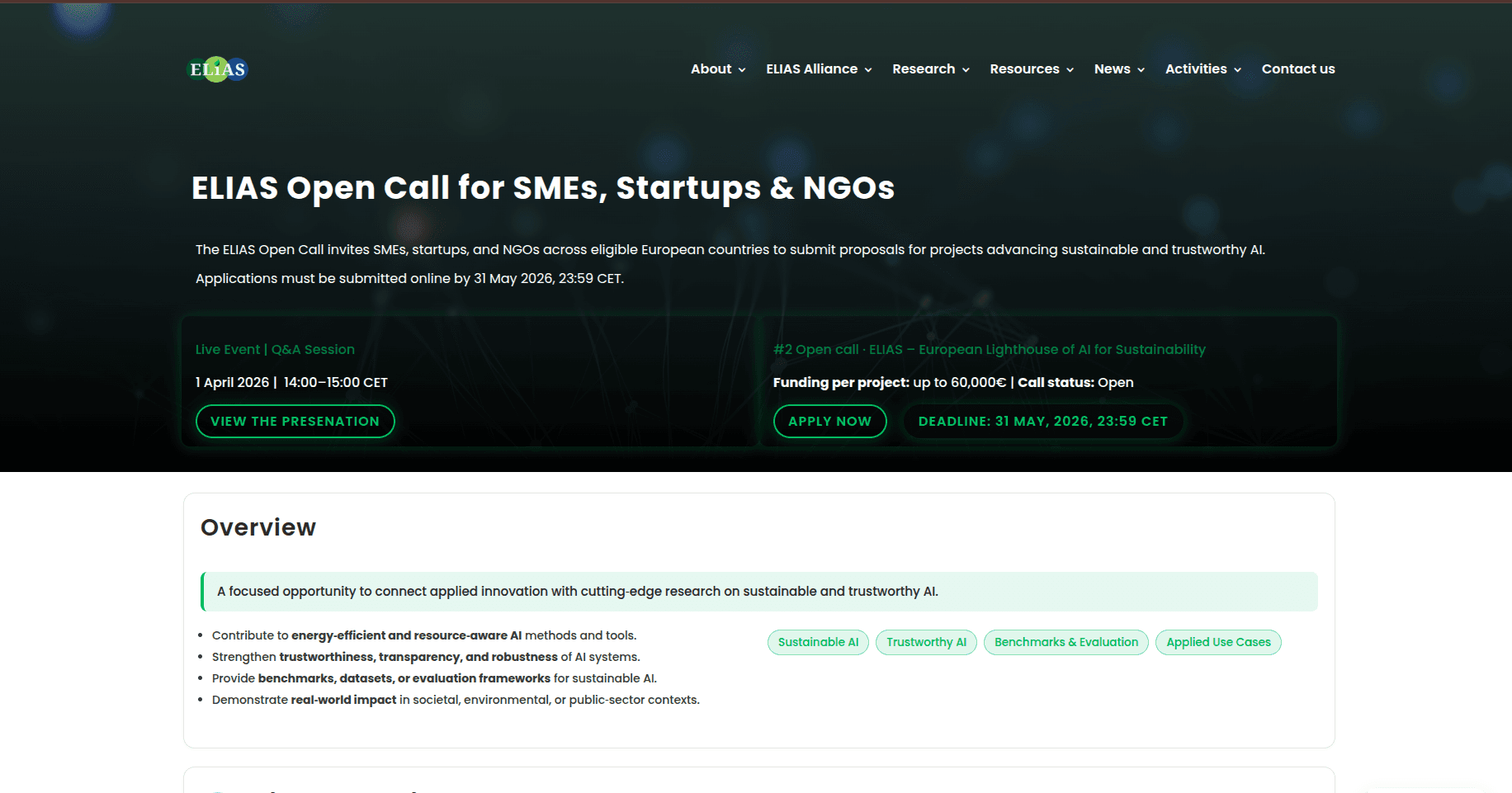 ELIAS Open Call for SMEs, Startups & NGOs