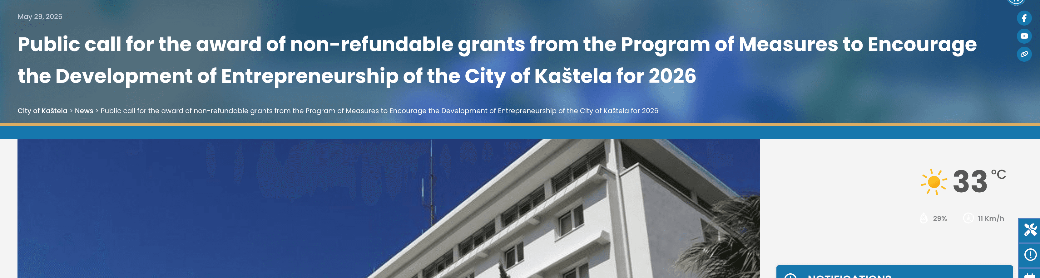 Public call for the award of non-refundable grants from the Program of Measures to Encourage the Development of Entrepreneurship of the City of Kaštela for 2026