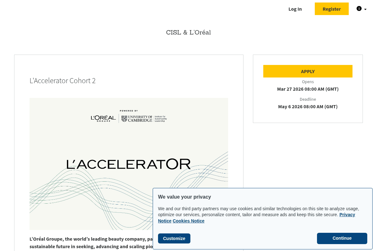L'Oréal Sustainable Innovation L'AcceleratOR 2026