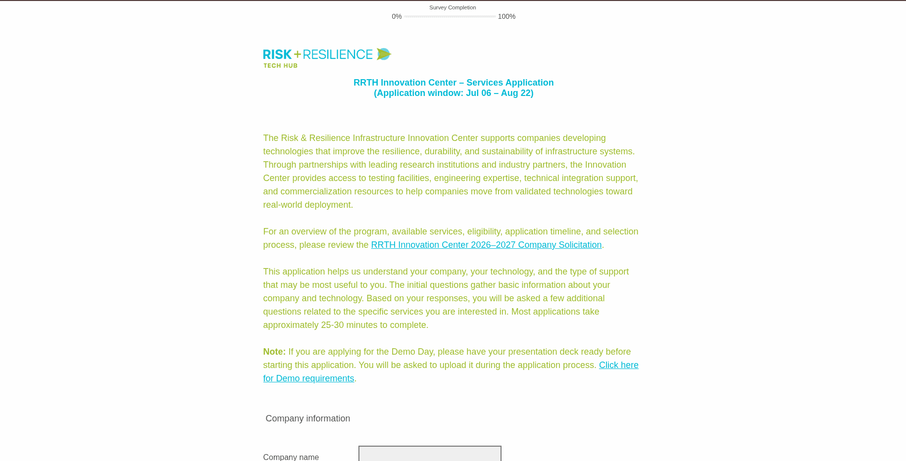 RRTH Innovation Center 2026-2027