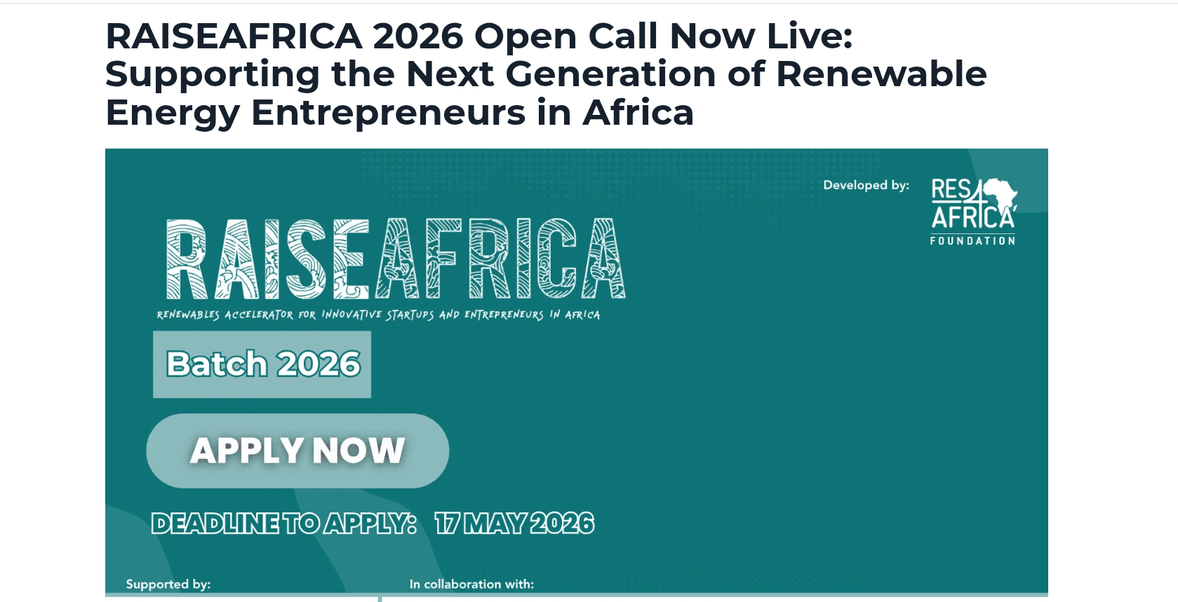 RAISEAfrica – Renewables Accelerator Program 2026