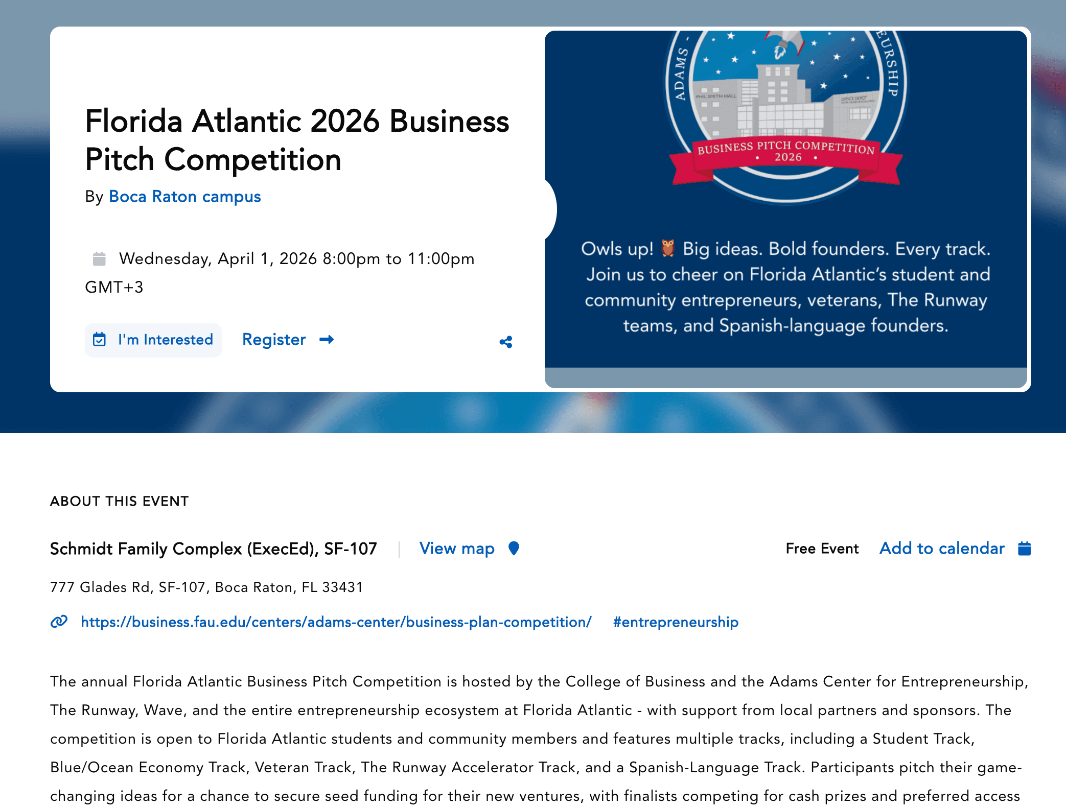 Florida Atlantic 2026 Business Pitch Competition