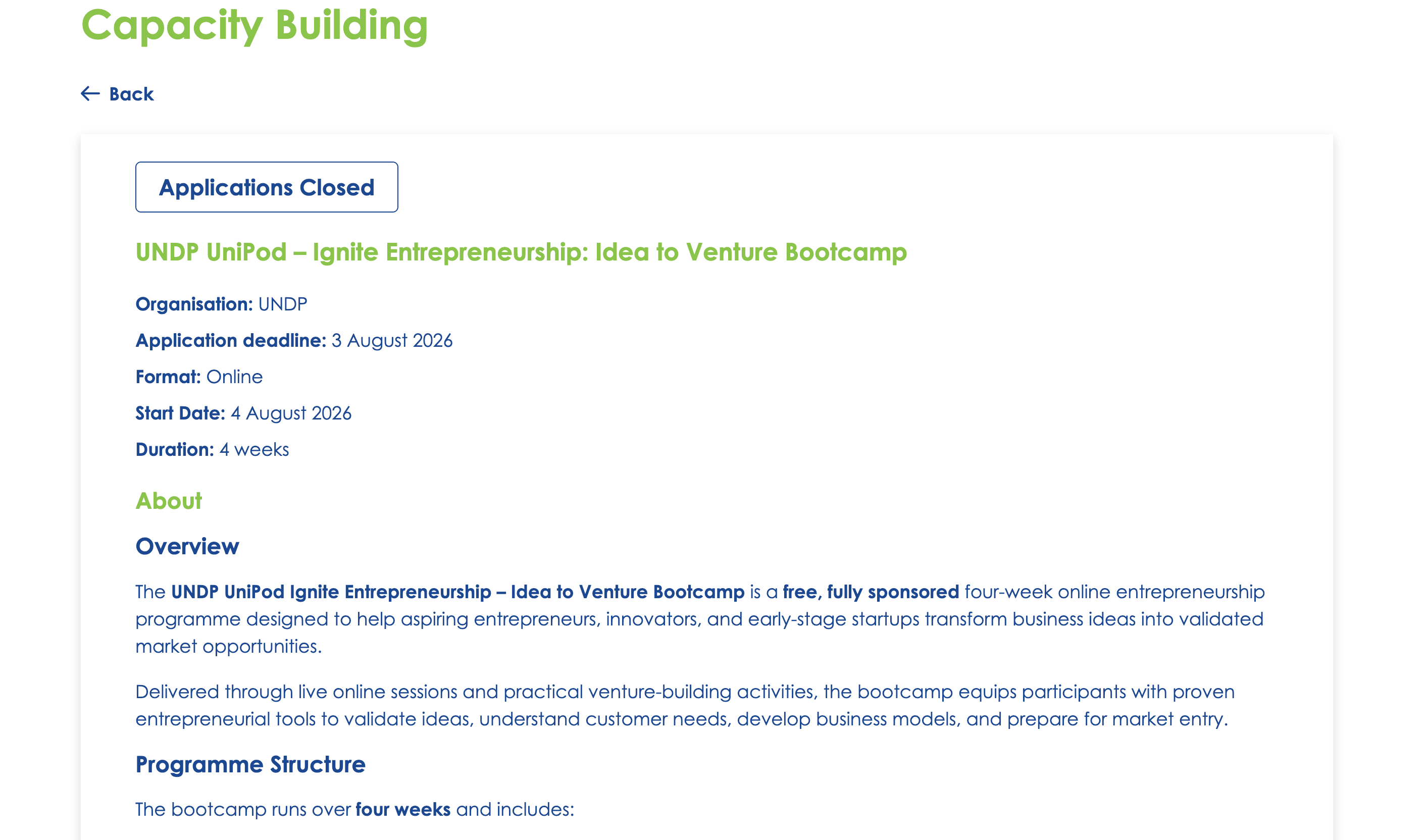 UNDP UniPod Ignite Entrepreneurship – Idea to Venture Bootcamp 2026