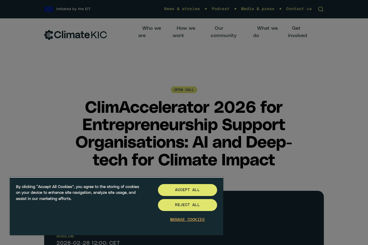 ClimAccelerator 2026 for Entrepreneurship Support Organisations: AI and Deep-tech for Climate Impact