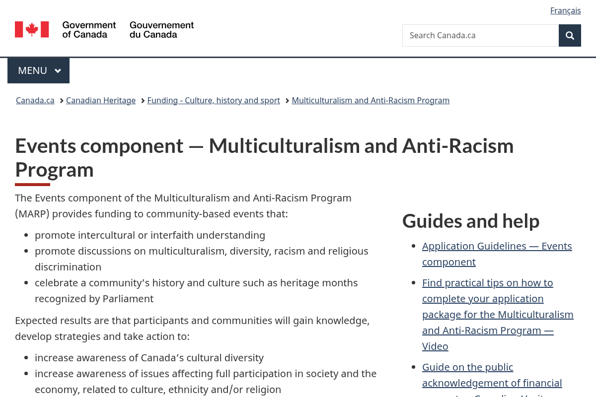 Events component — Multiculturalism and Anti-Racism Program (MARP)