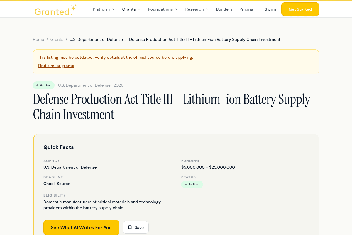Defense Production Act Title III - Lithium-ion Battery Supply Chain Investment