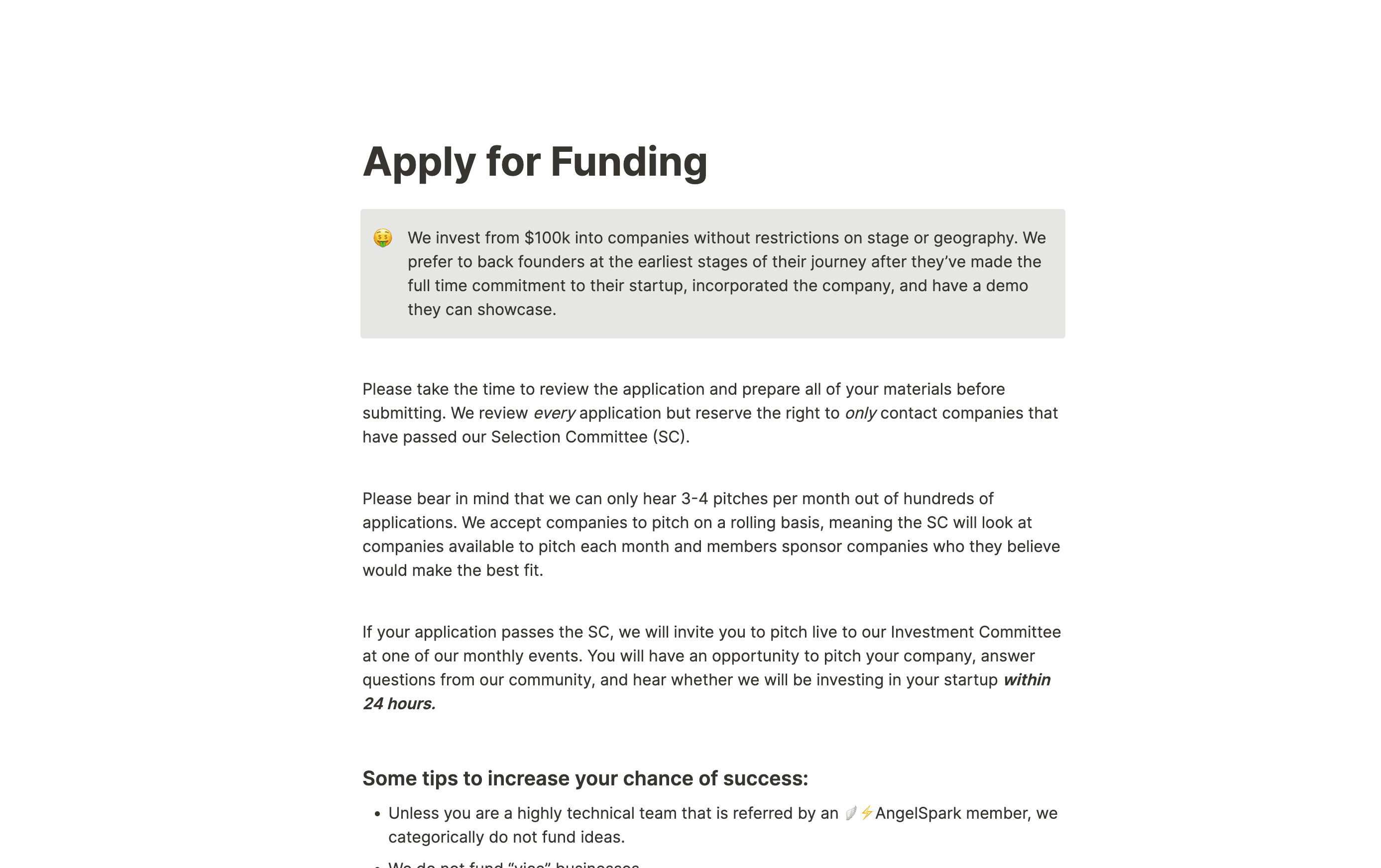 AngelSpark Funding Opportunity