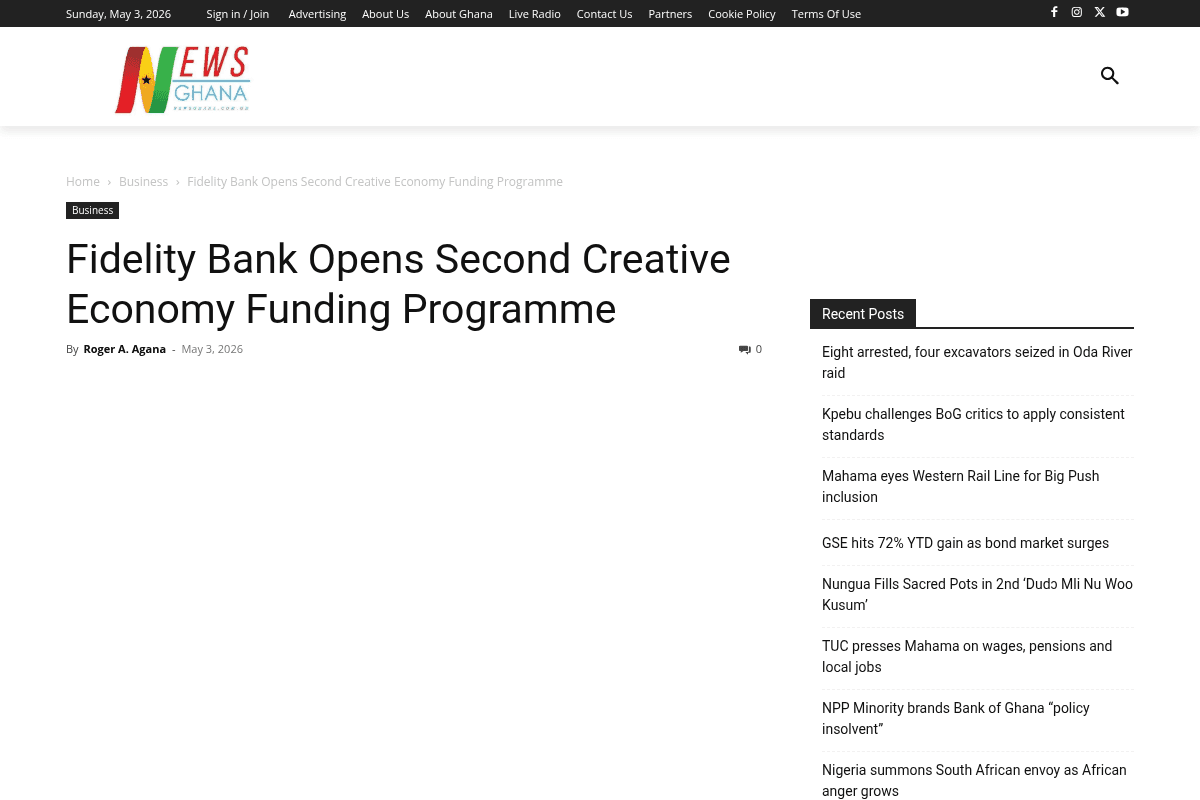 Fidelity Bank Creative Economy Funding Programme 2026