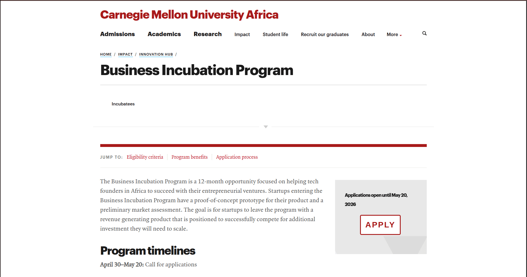 CMU-Africa Business Incubation Program 2026