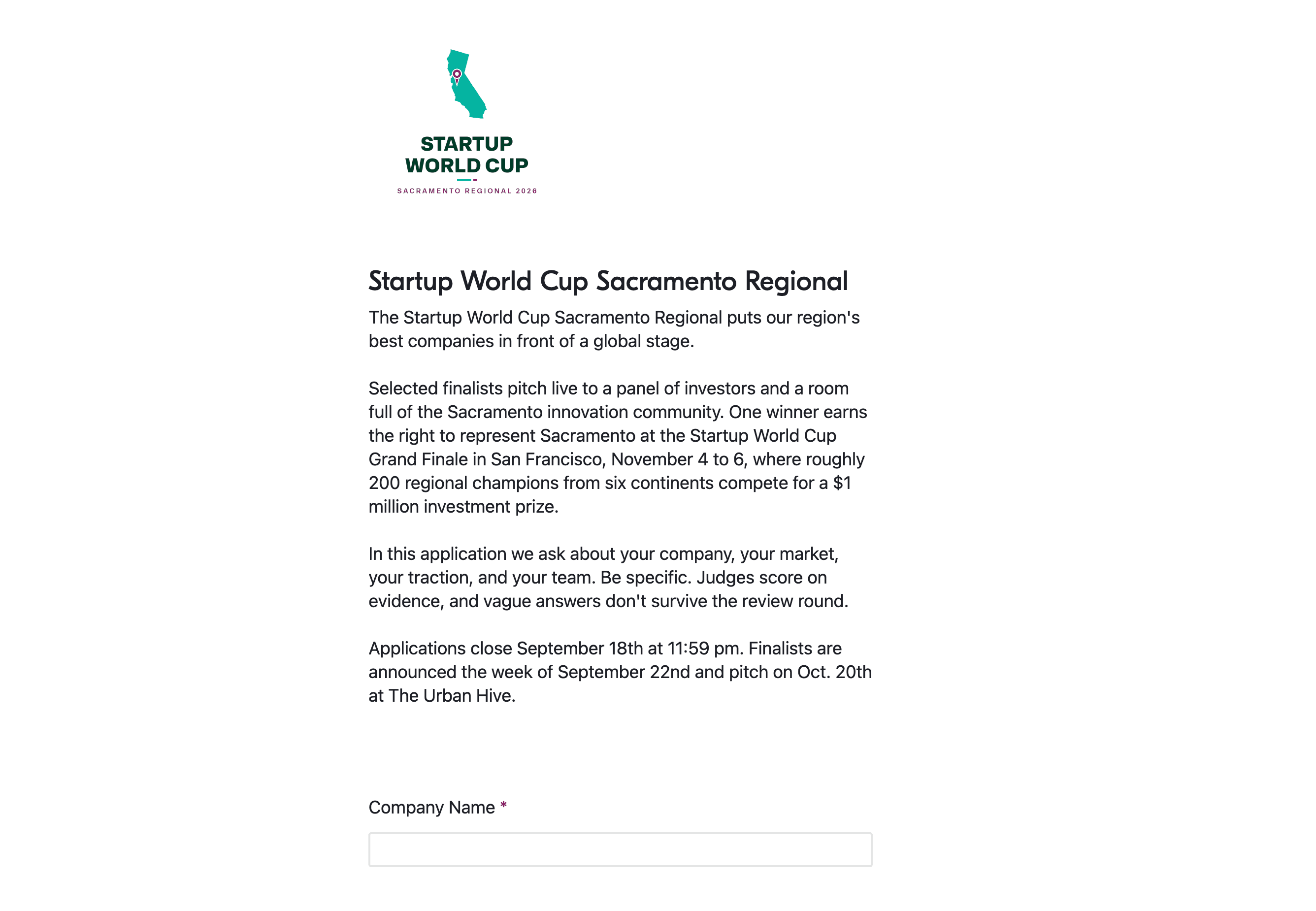 Startup World Cup Sacramento Regional 2026