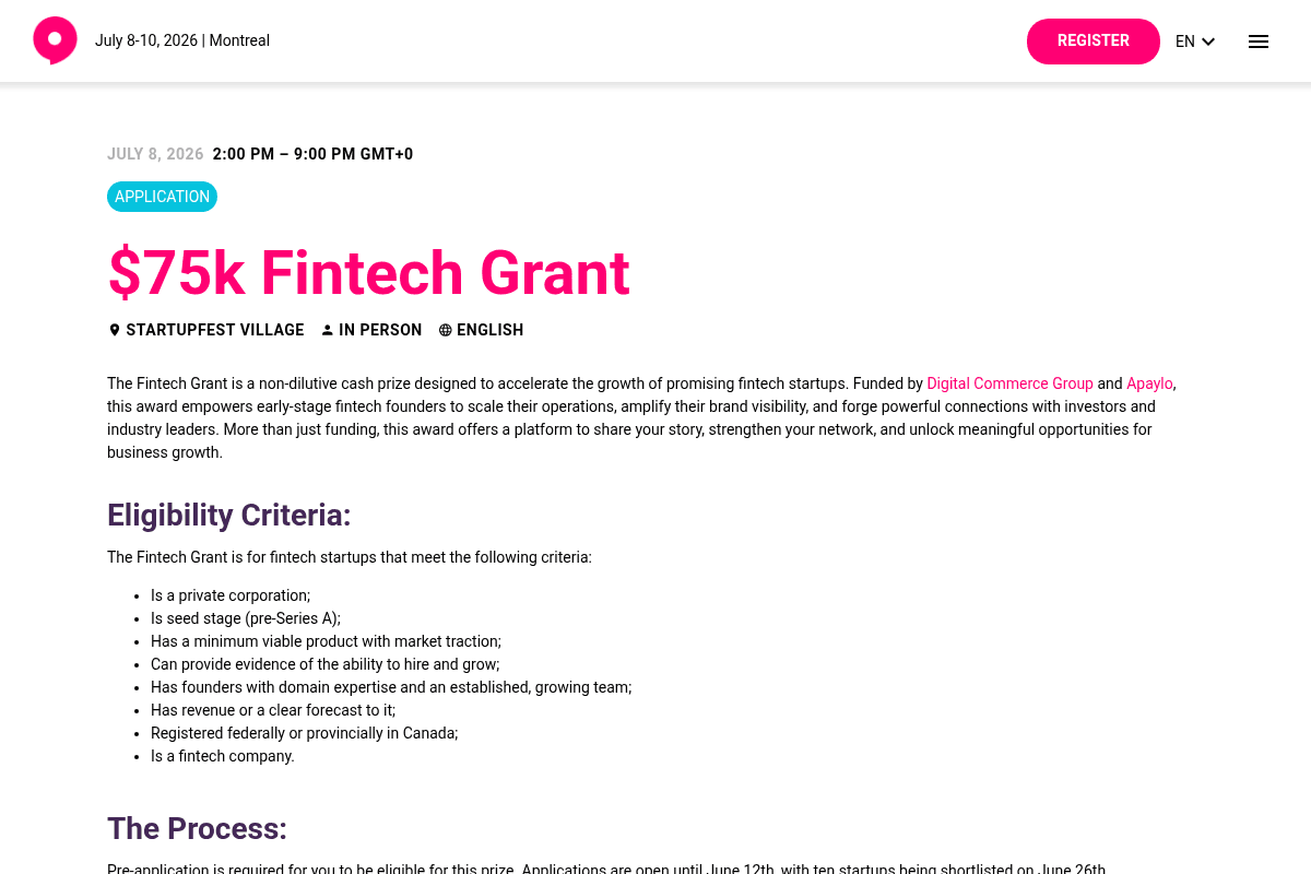 $75K Fintech Grant at Startupfest 2026