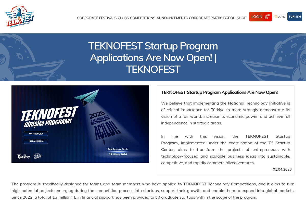 TEKNOFEST Startup Program 2026