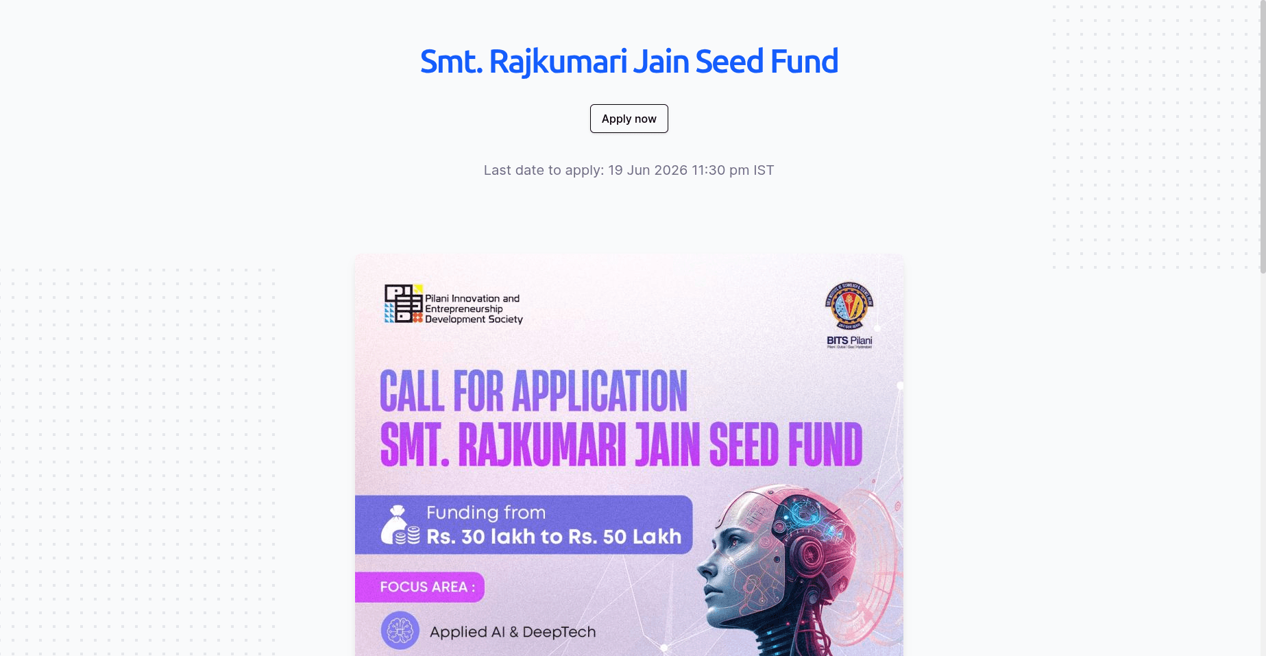Smt. Rajkumari Jain Seed Fund 2026