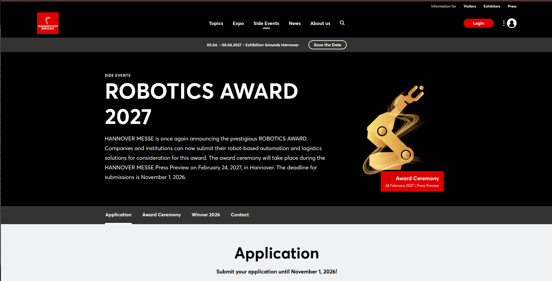 Hannover Messe Robotics Award 2027