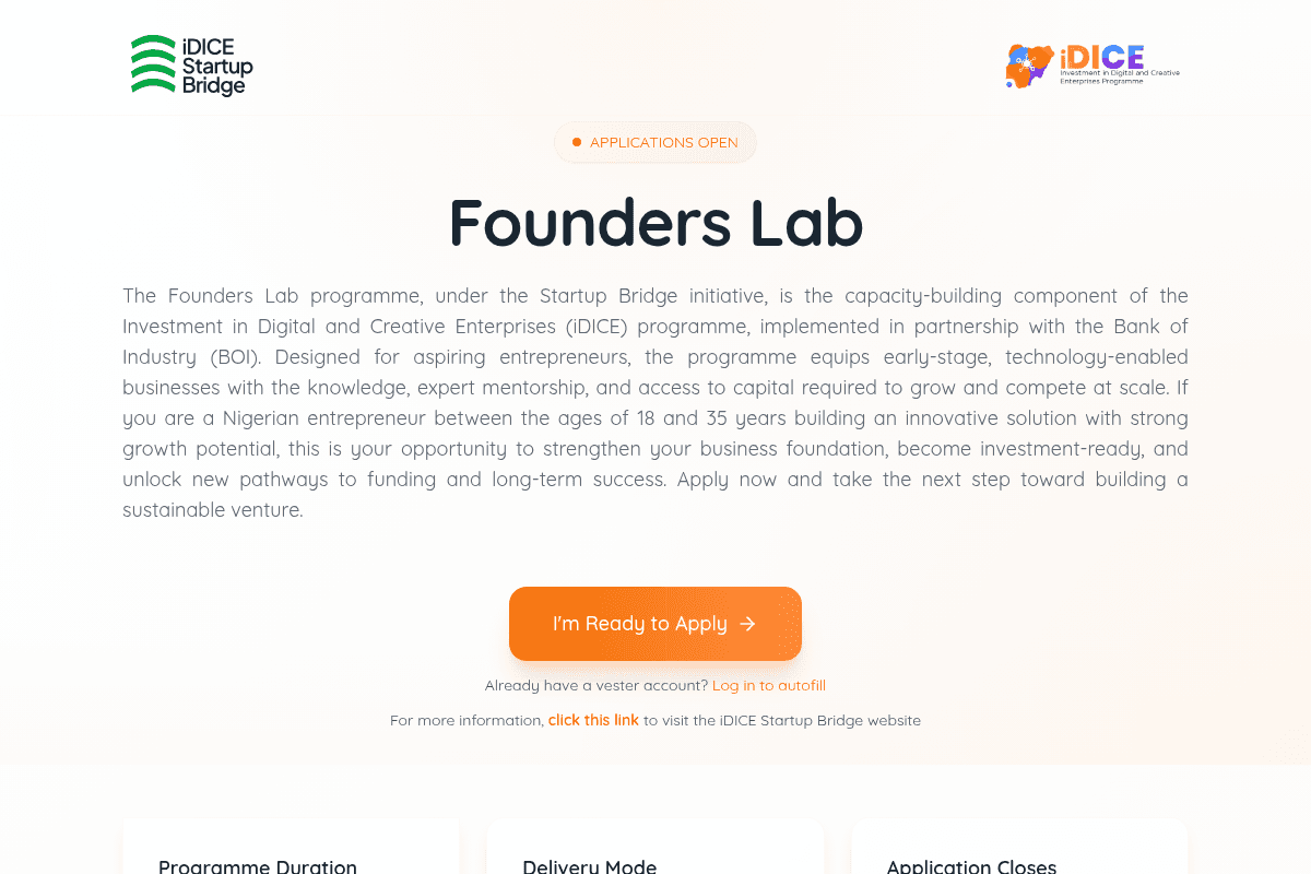 iDICE Startup Bridge Founders Lab 2026