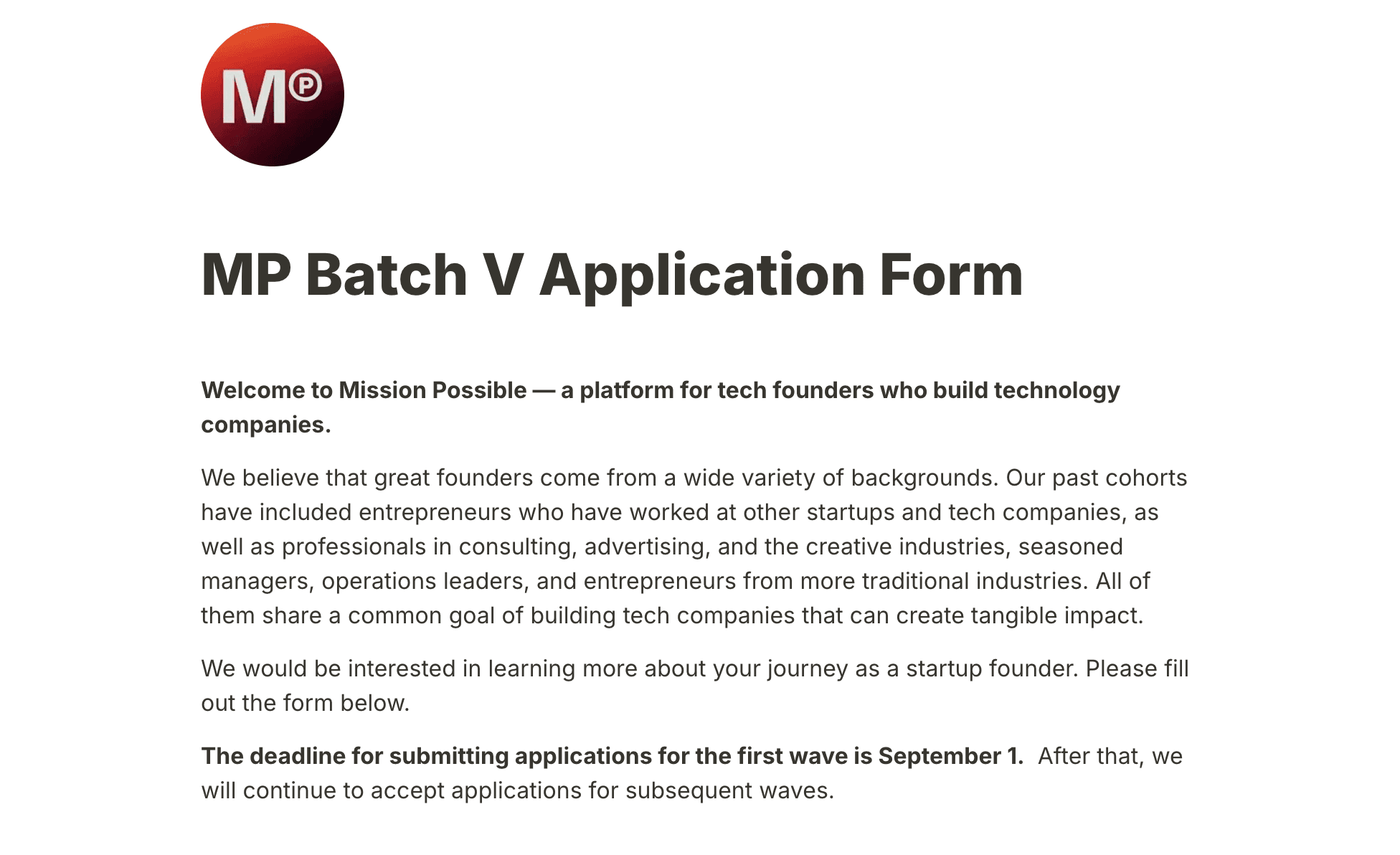 Mission Possible Batch 5 Accelerator