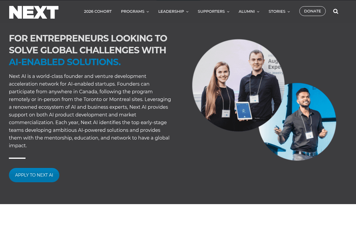 NEXT AI 2027 (NEXT Canada accelerator for AI-enabled startups)