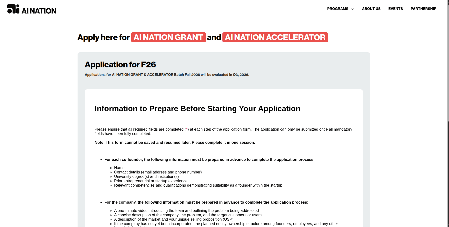 AI NATION Grant and Accelerator Program 2026