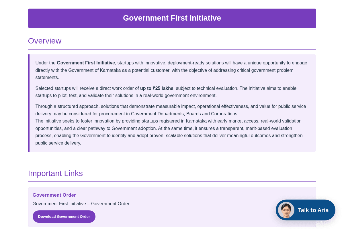 Government First Programme – First Call for Karnataka-Based Startups