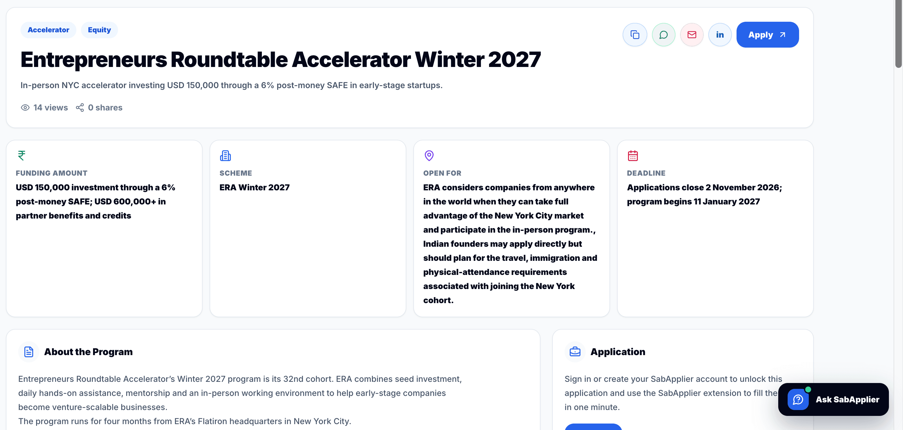 Entrepreneurs Roundtable Accelerator Winter 2027