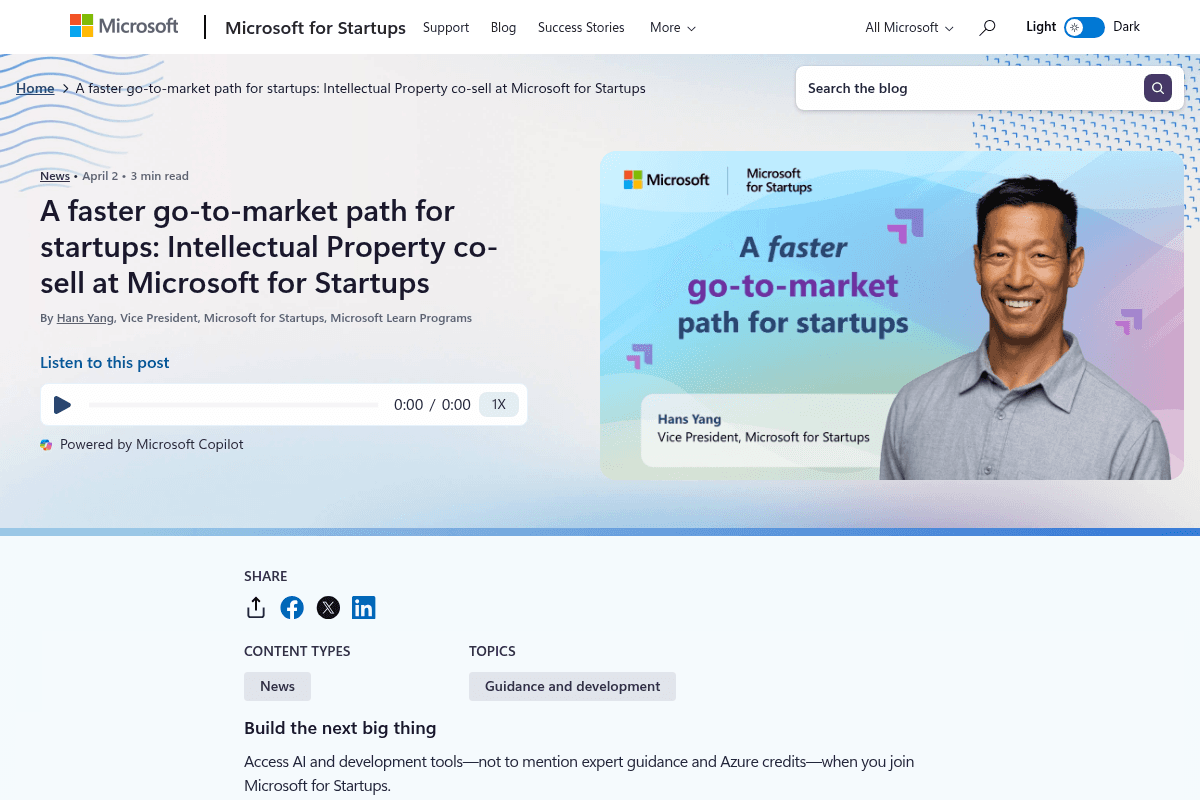 Microsoft for Startups - Intellectual Property Co-Sell Program