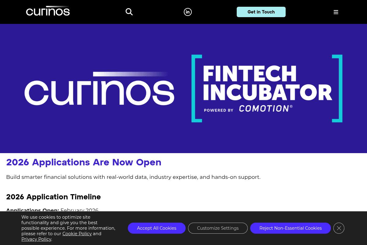 Curinos FinTech Incubator 2026