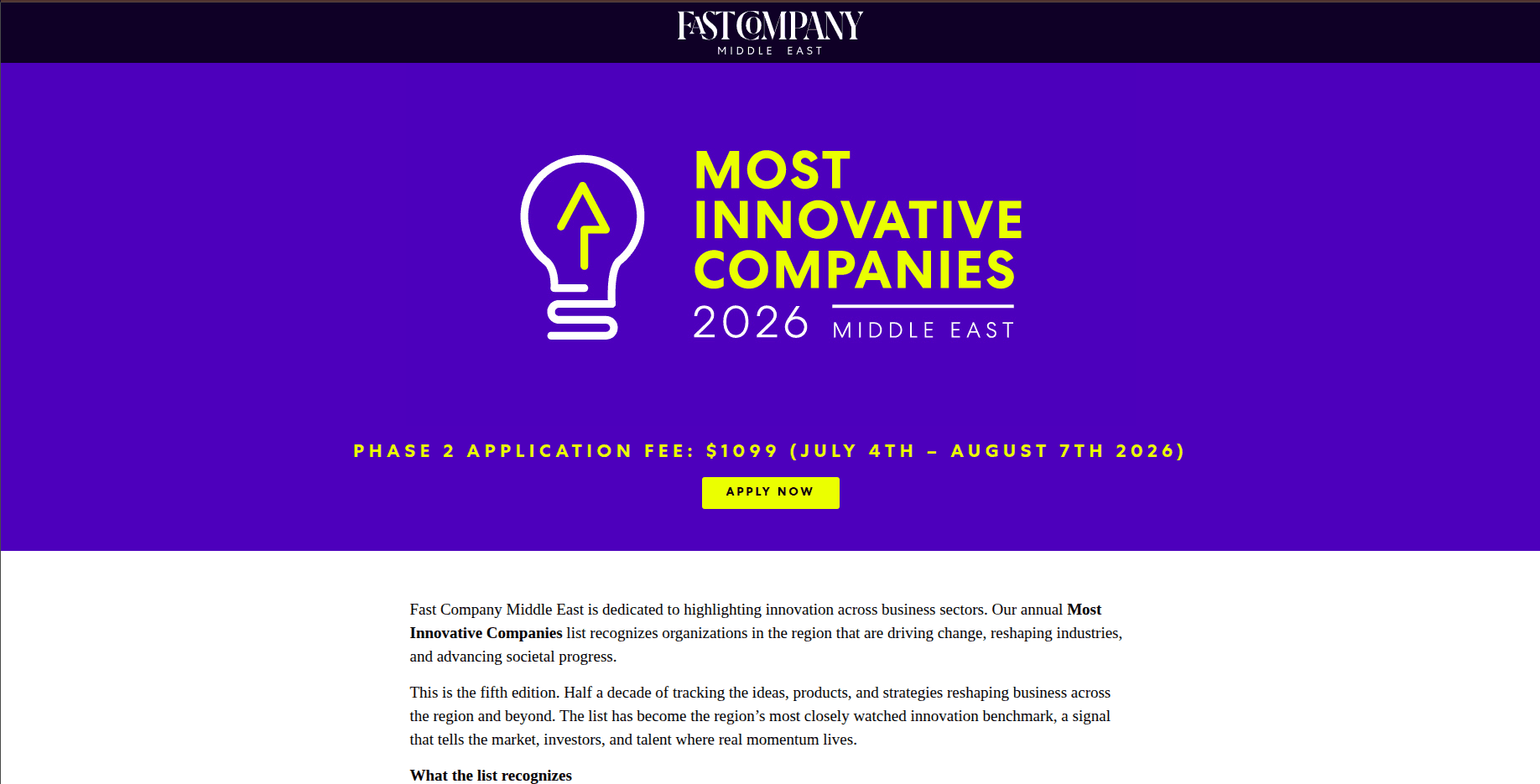 Most Innovative Companies Middle East 2026