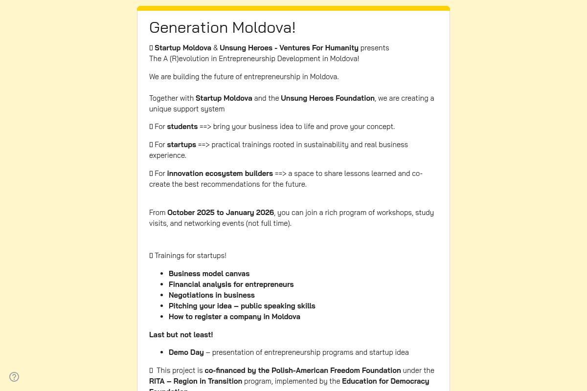 Moldova Startup Ecosystem Development 2025