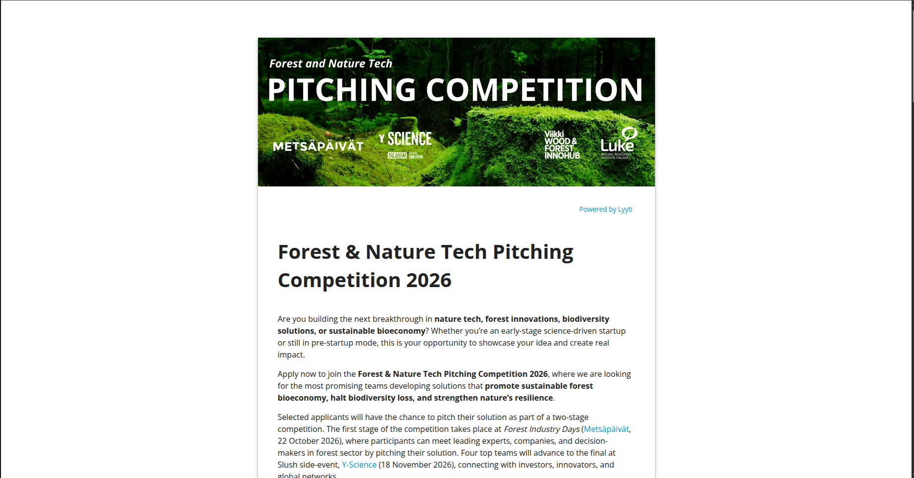 Forest and Nature Tech Pitching Competition 2026