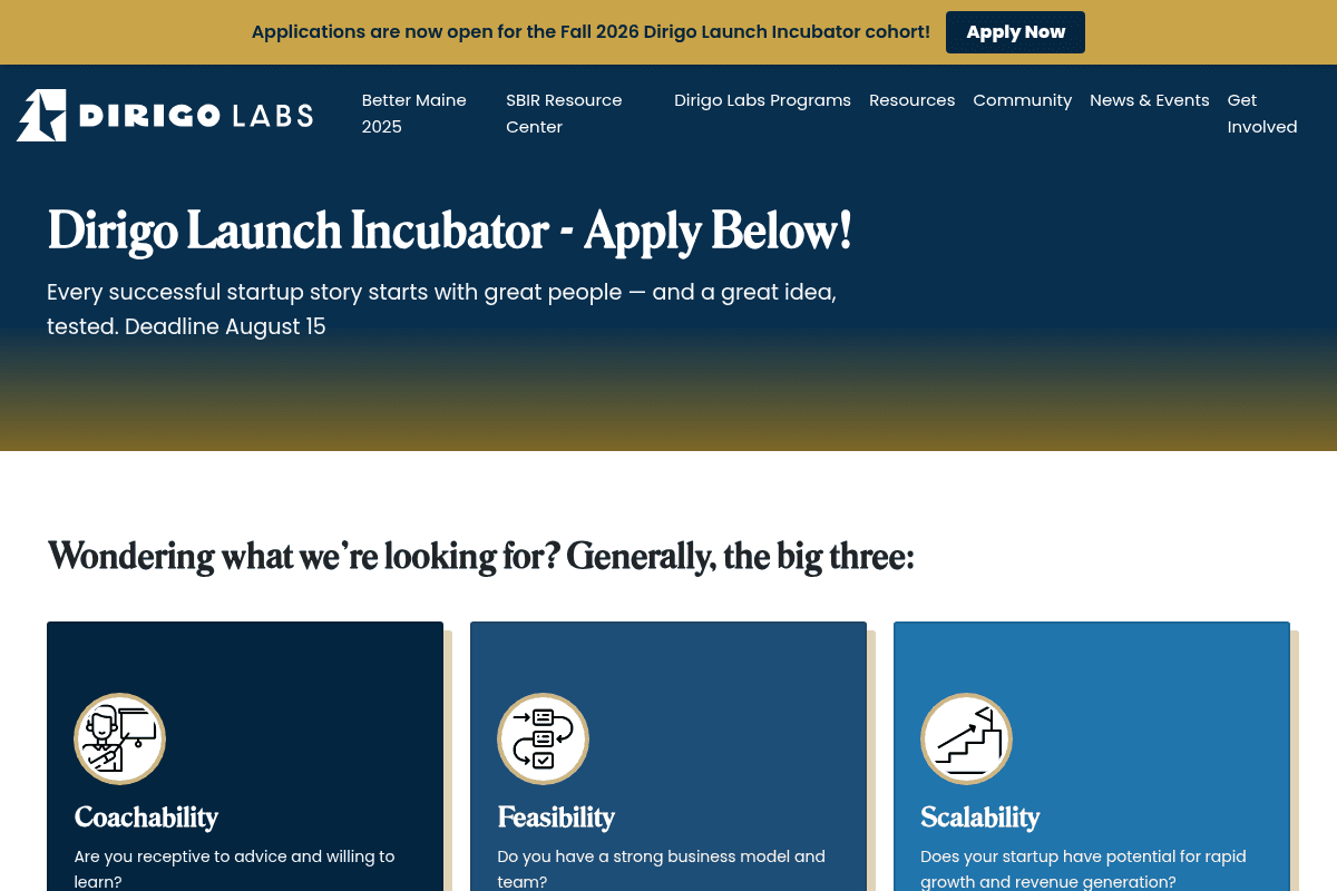 Dirigo Launch Incubator 2026