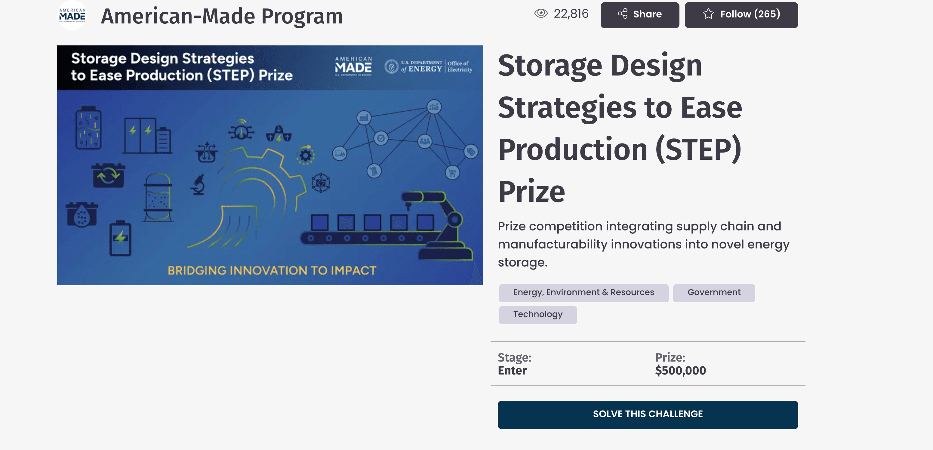 Storage Design Strategies to Ease Production (STEP) Prize