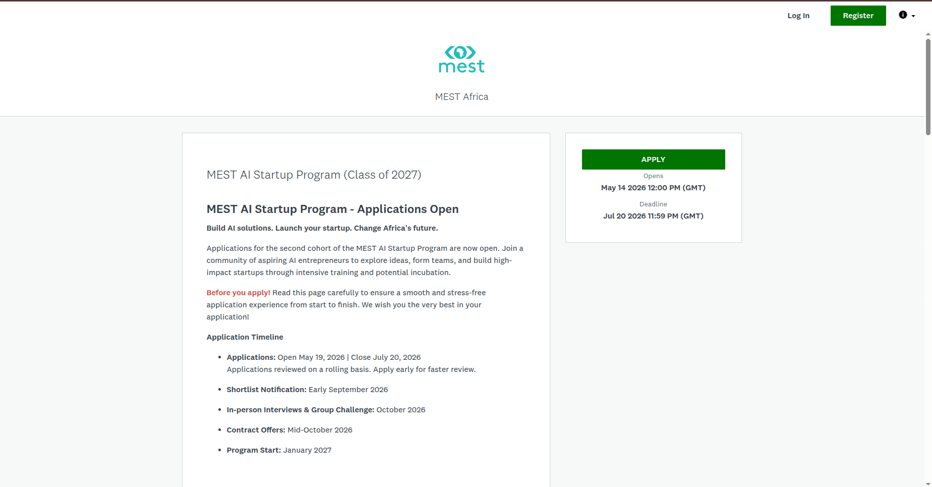 MEST AI Startup Program 2026
