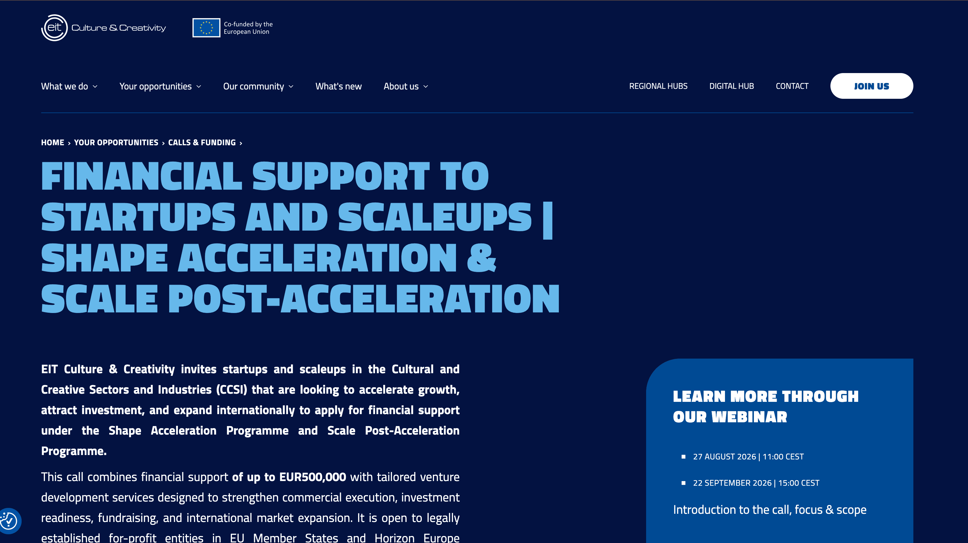 Financial Support to Startups and Scaleups | Shape Acceleration & Scale Post-Acceleration