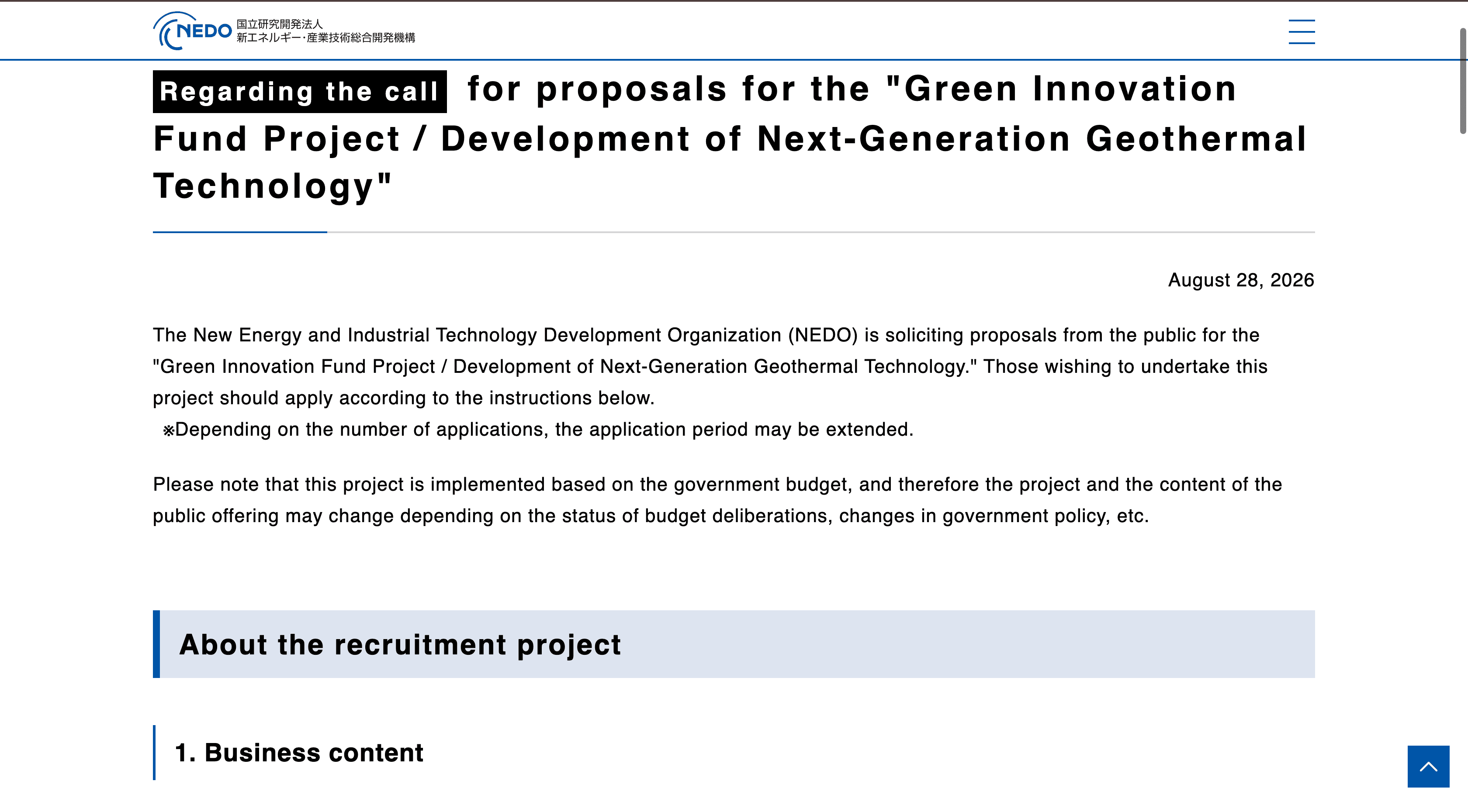 Green Innovation Fund Project / Development of Next-Generation Geothermal Technology